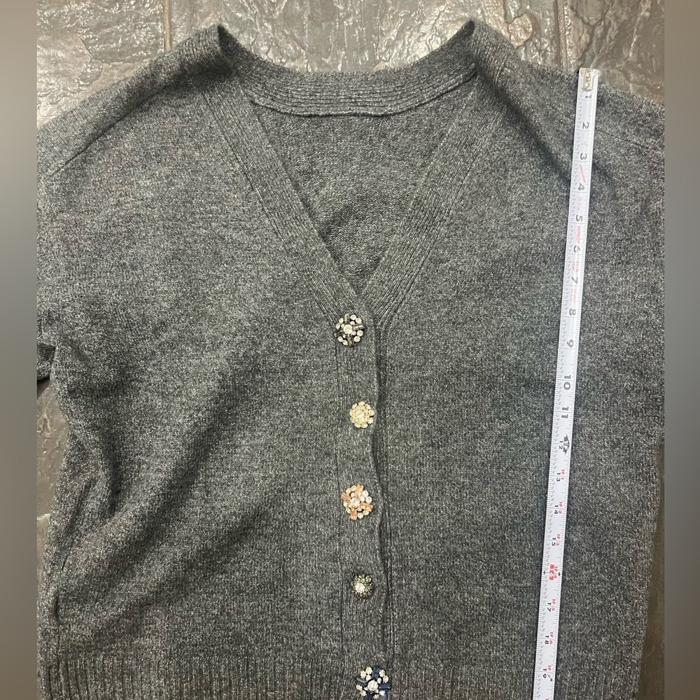 CeCe Charcoal Gray Embellished Button Cardigan – Soft Knit V-Neck Sweater SZ: S - Picture 10 of 14